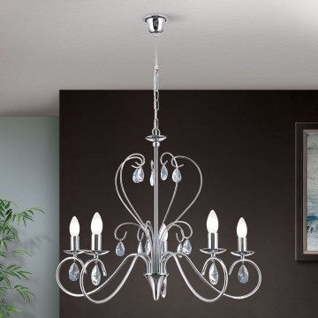 Kristalli-ketjukattokruunu ALESSIA 5xE14/40W/230V kiiltävä kromi