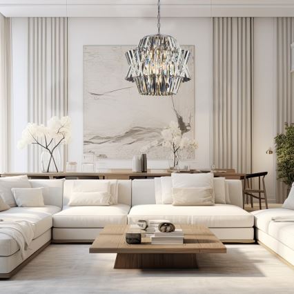 Kristalli-ketjukattokruunu CROWN 12xE14/40W/230V kiiltävä kromi