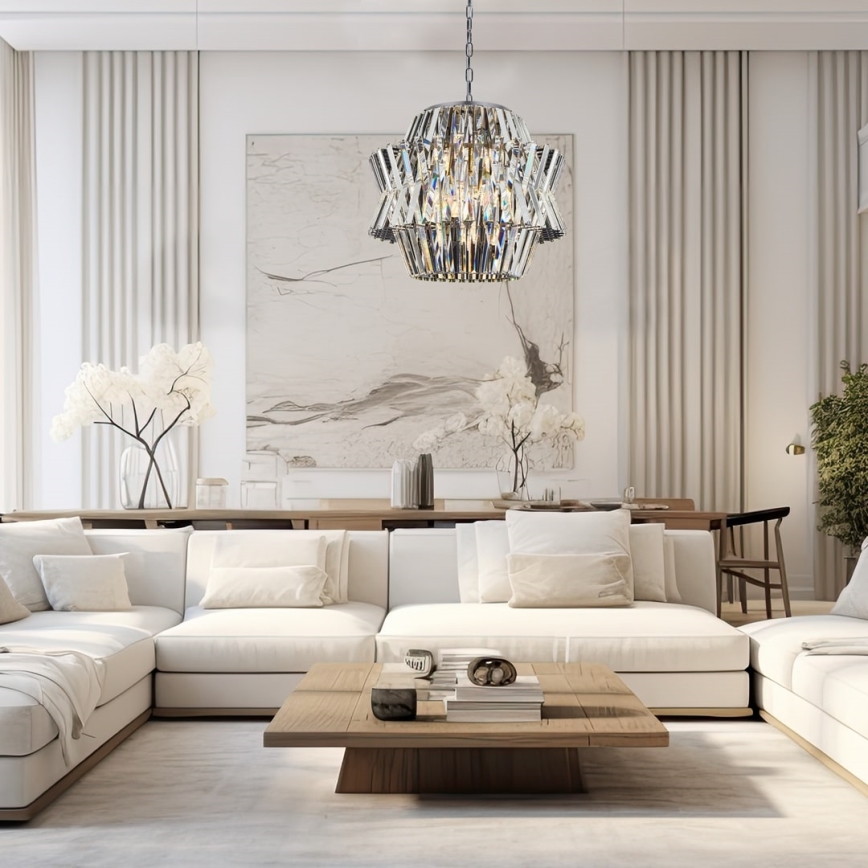 Kristalli-ketjukattokruunu CROWN 12xE14/40W/230V kiiltävä kromi