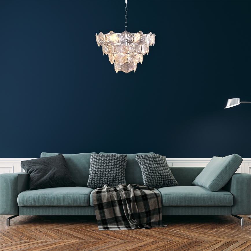 Kristalli-ketjukattokruunu DIANA 6xE14/40W/230V mattakromi