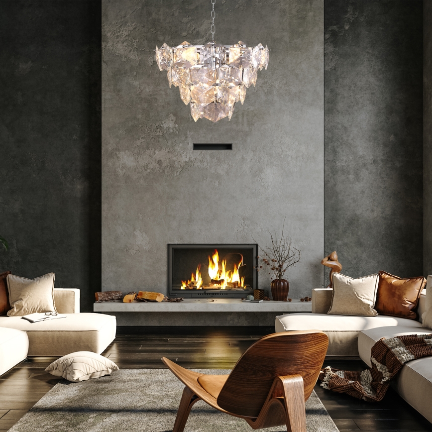 Kristalli-ketjukattokruunu DIANA 6xE14/40W/230V mattakromi