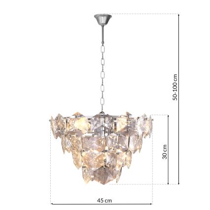 Kristalli-ketjukattokruunu DIANA 6xE14/40W/230V mattakromi