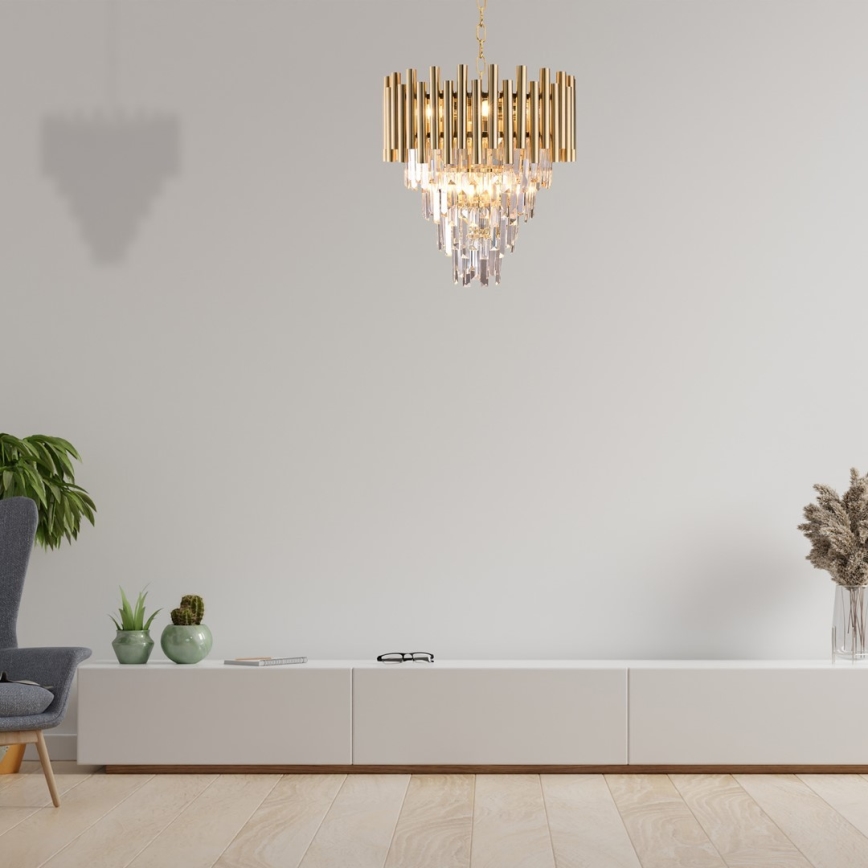 Kristallikattokruunu ketjussa MADISON 9xE14/40W/230V kulta