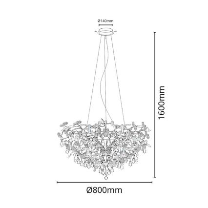 Kristallikruunu johdossa 13xG9/40W/230V kiiltävä kromi