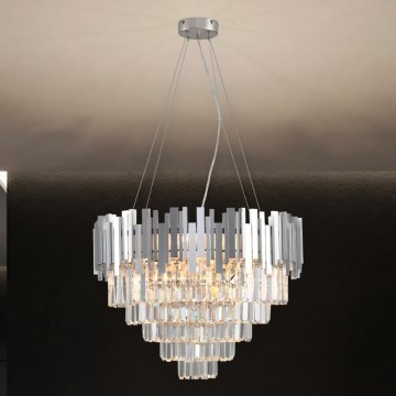 Kristallikruunu vaijerilla PLAZA 9xE14/40W/230V Ø 60 cm hopeanvärinen
