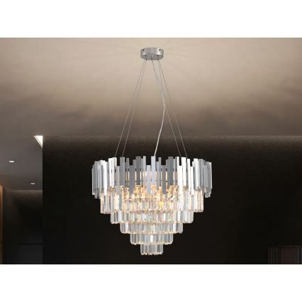 Kristallikruunu vaijerilla PLAZA 9xE14/40W/230V Ø 60 cm hopeanvärinen