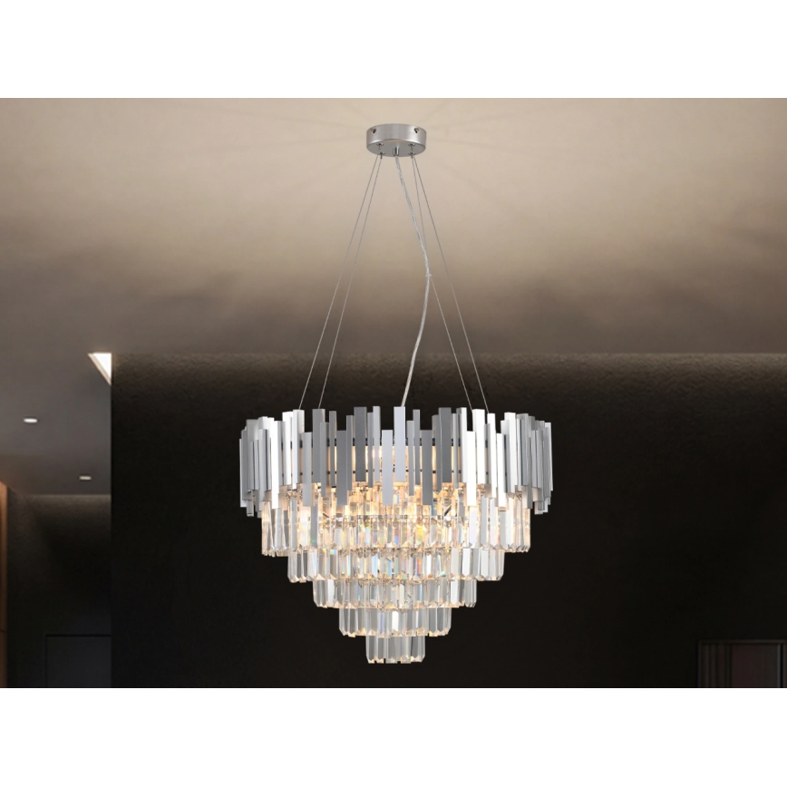 Kristallikruunu vaijerilla PLAZA 9xE14/40W/230V Ø 60 cm hopeanvärinen