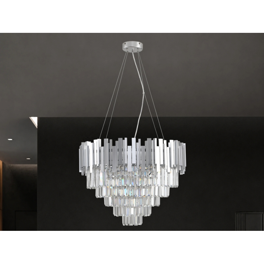 Kristallikruunu vaijerilla PLAZA 9xE14/40W/230V Ø 60 cm hopeanvärinen