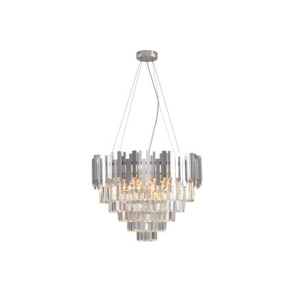 Kristallikruunu vaijerilla PLAZA 9xE14/40W/230V Ø 60 cm hopeanvärinen