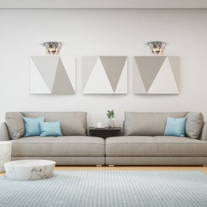 Kristalliseinävalaisin CHELSEA 2xE14/40W/230V kiiltävä kromi