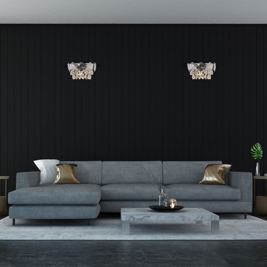 Kristalliseinävalaisin SELENA 2xE14/40W/230V kiiltävä kromi