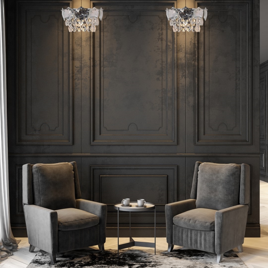 Kristalliseinävalaisin SELENA 2xE14/40W/230V kiiltävä kromi