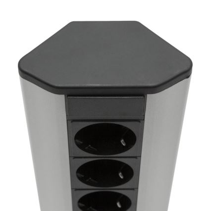 Kulmapistorasiapylväs 4x230V + 2xUSB-A musta/hopea