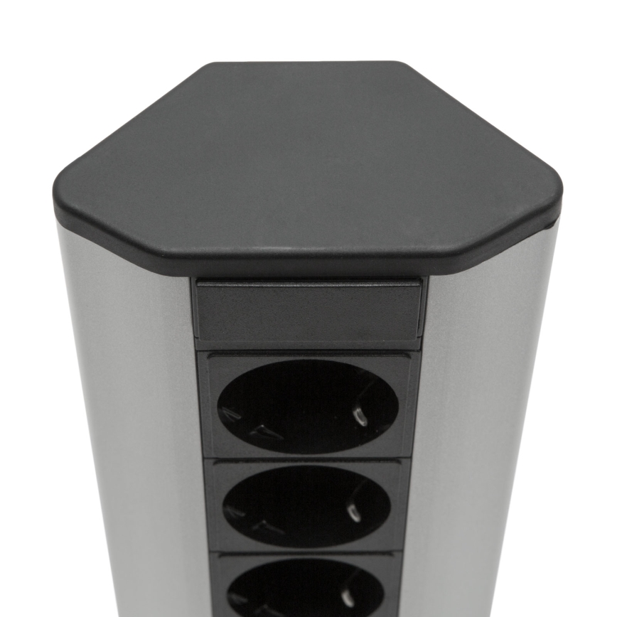 Kulmapistorasiapylväs 4x230V + 2xUSB-A musta/hopea