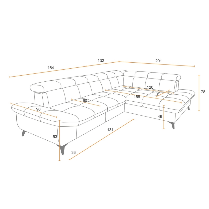 Kulmasohva L-mallinen MARANO vasen käännettävä oranssi