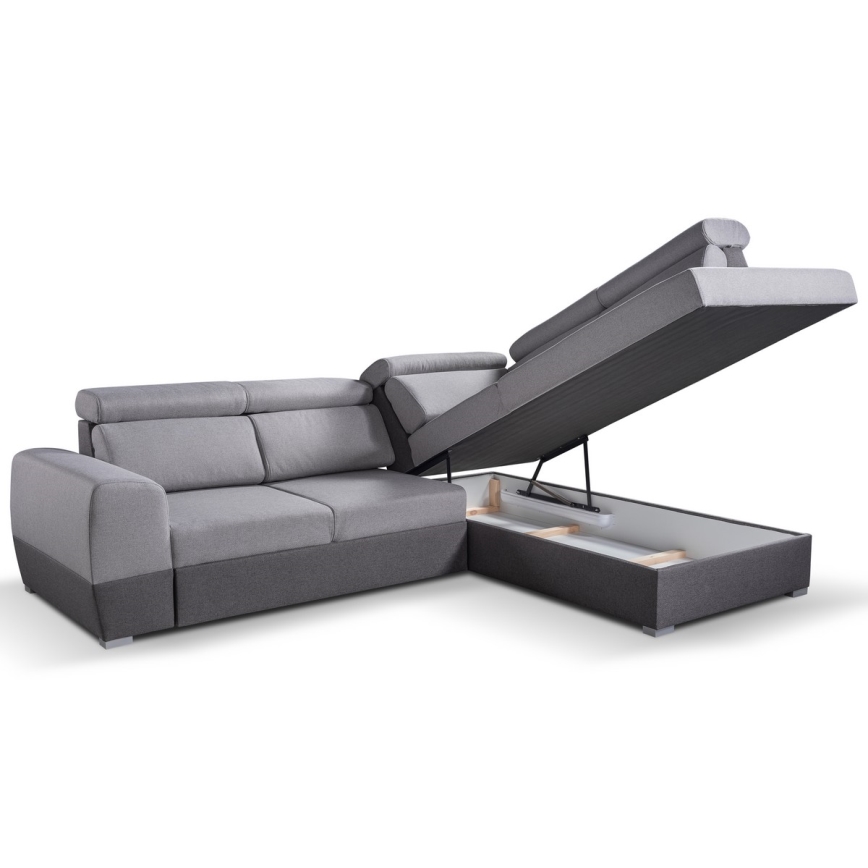 Kulmasohva L-mallinen, avattava, säilytystilalla MATRIX harmaa oikea