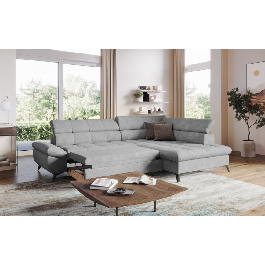 Kulmasohva L-mallinen MARANO, oikea, harmaa, avattava