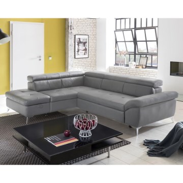 Kulmasohva nahkaa, avattava, L-mallinen SALERNO II oikea, harmaa