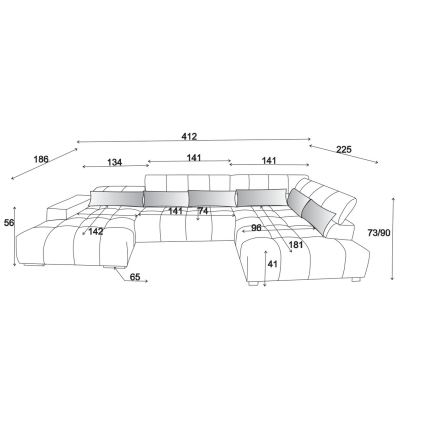 Kulmasohva pääntukityynyillä U-mallinen TROPEA oikea harmaa