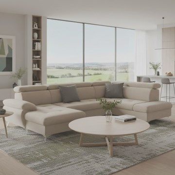 Kulmasohva U-mallinen CATANIA, oikea, beige, säilytystilalla