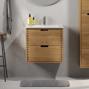 Kylpyhuoneen allaskaappi GRIBSKOV 60 cm beige/tammi/valkoinen