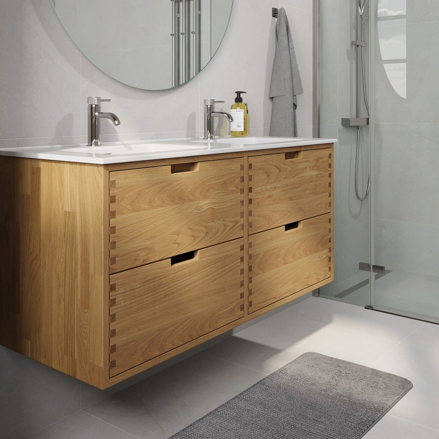 Kylpyhuoneen allaskaappi pesualtaalla GRIBSKOV 120 cm beige/tammi/valkoinen