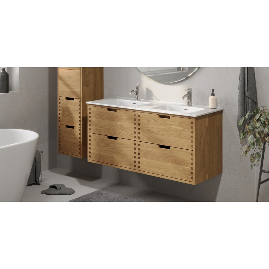 Kylpyhuoneen allaskaappi pesualtaalla GRIBSKOV 120 cm beige/tammi/valkoinen