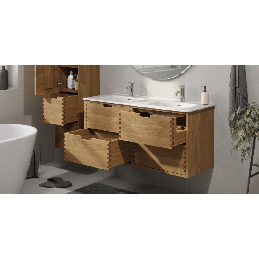 Kylpyhuoneen allaskaappi pesualtaalla GRIBSKOV 120 cm beige/tammi/valkoinen