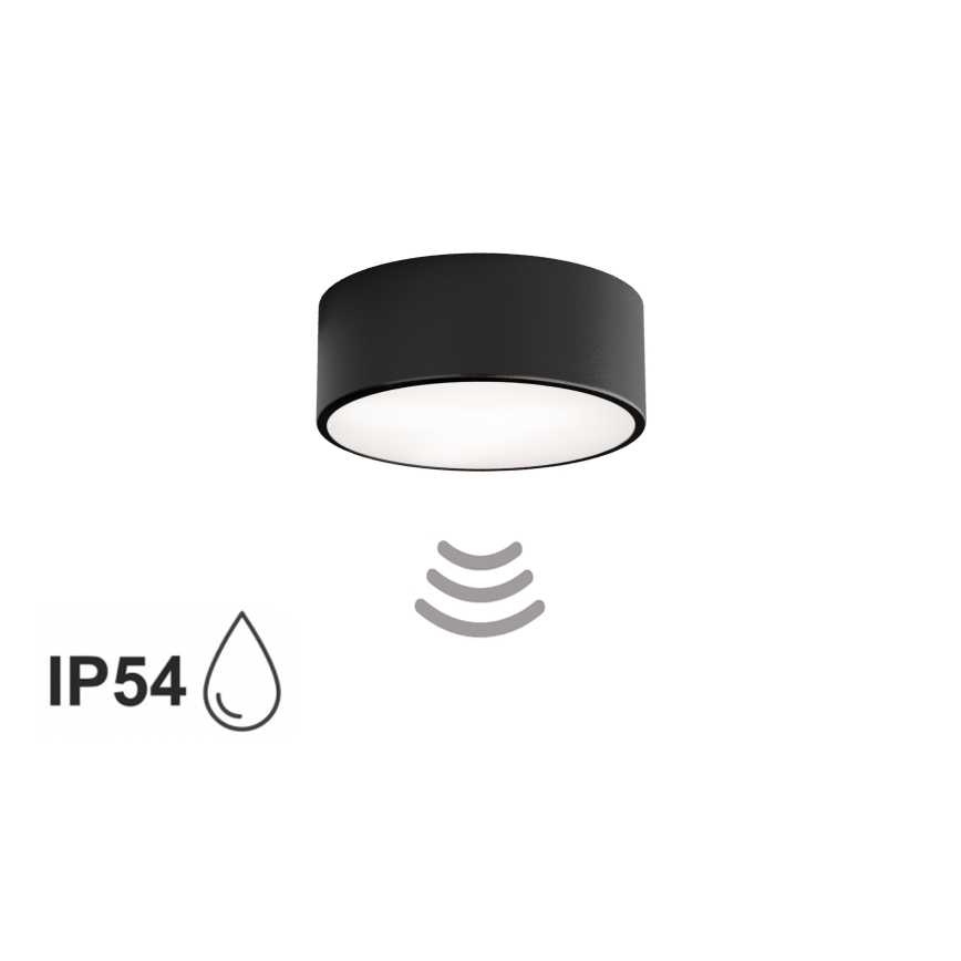 Kylpyhuoneen kattovalaisin anturilla CLEO 1xE27/24W/230V Ø 20 cm IP54 musta