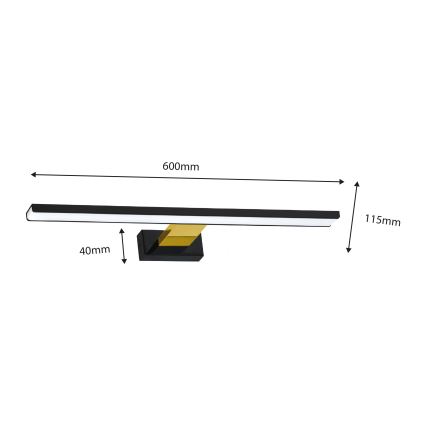 Kylpyhuoneen peilivalaisin SHINE LED/13,8W/230V 60 cm IP44 musta/kultainen