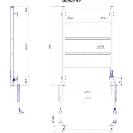 Kylpyhuoneen pyyhekuivain CLASSIC 110W/230V 81x52 cm ruostumaton teräs/musta oikeanpuoleinen