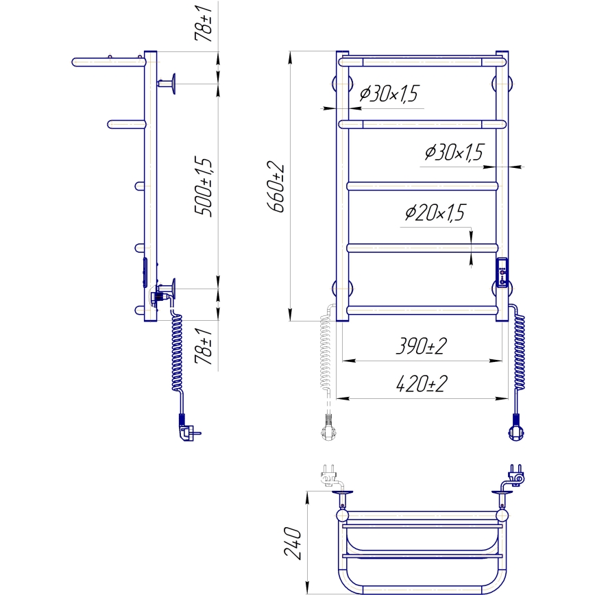 Kylpyhuoneen pyyhekuivain HOTEL 75W/230V 65x43 cm ruostumatonta terästä/valkoinen oikeakätinen