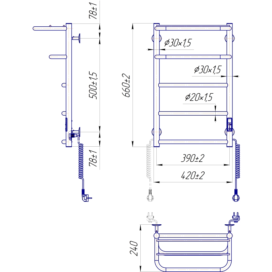 Kylpyhuoneen pyyhekuivain HOTEL 75W/230V 65x43 cm ruostumatonta terästä/valkoinen oikeakätinen