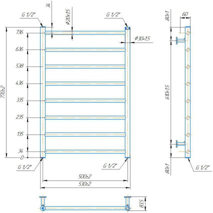 Kylpyhuoneen pyyhekuivain INOX FLAT 163W/230V 77x53 cm ruostumaton teräs/musta