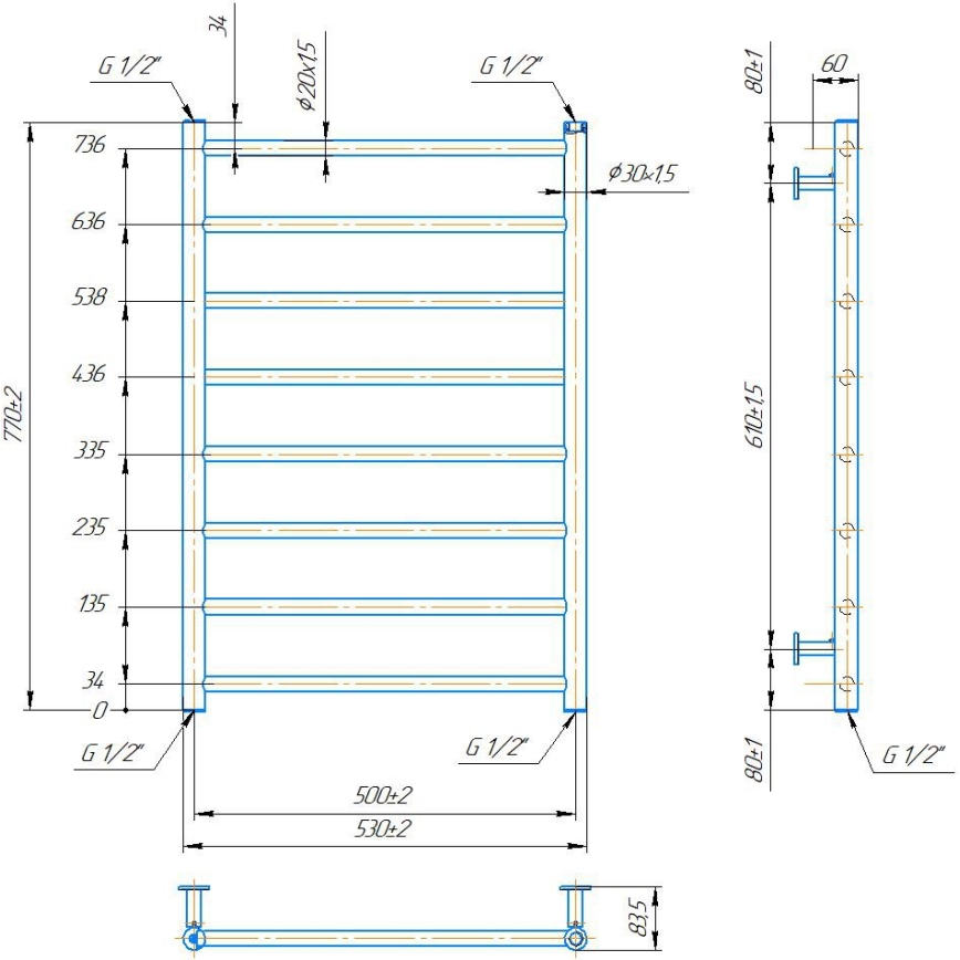Kylpyhuoneen pyyhekuivain INOX FLAT 163W/230V 77x53 cm ruostumaton teräs/musta
