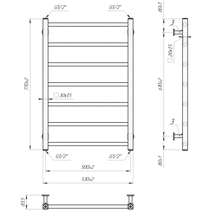 Kylpyhuoneen pyyhekuivain INOX TOKIO 161W/230V 77x53 cm ruostumaton teräs/valkoinen