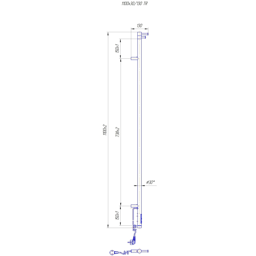Kylpyhuoneen pyyhekuivain RAY 25W/230V 110x30 cm IP44 ruostumaton teräs/antrasiitti