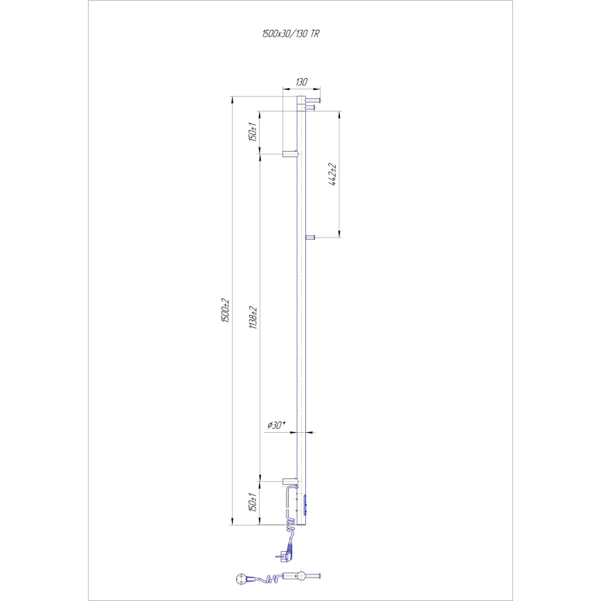 Kylpyhuoneen pyyhekuivain RAY 35W/230V 150x30 cm IP44 ruostumaton teräs/musta