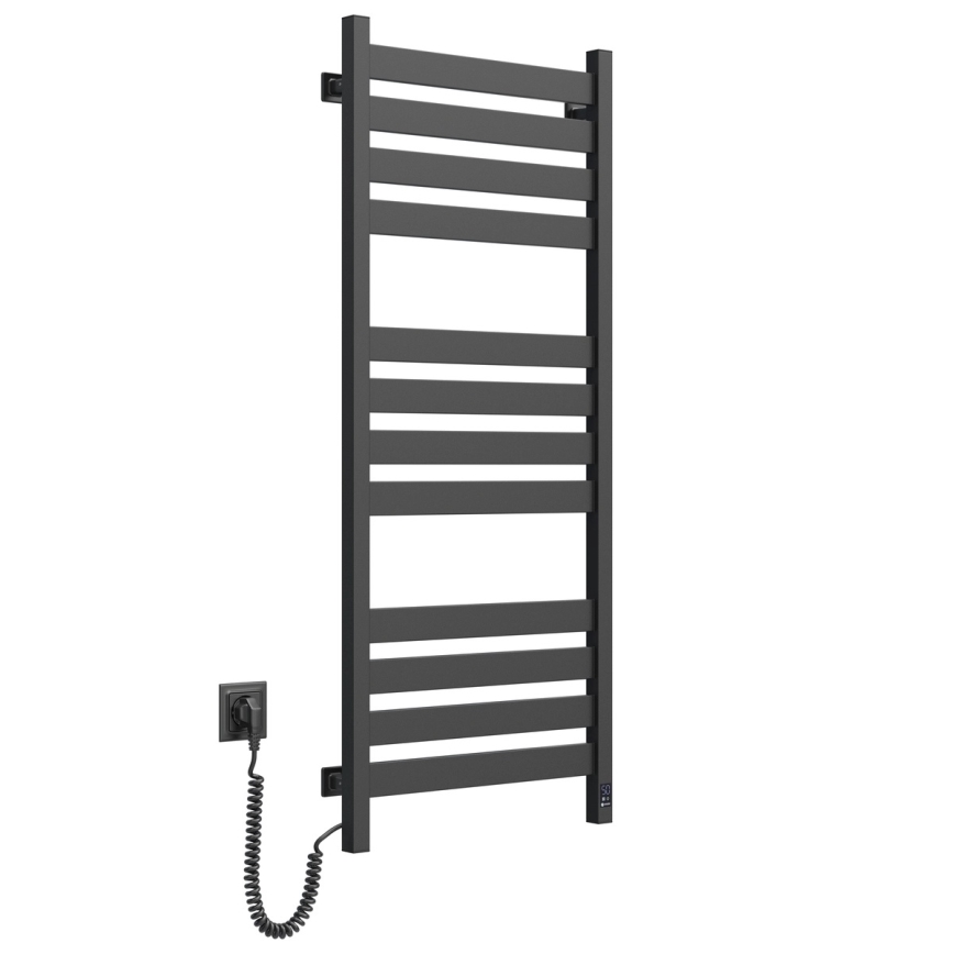 Kylpyhuoneen pyyhekuivain termostaatilla LARGO 256W 120x50 cm, musta, vasen