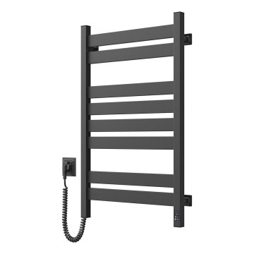 Kylpyhuoneen pyyhekuivain termostaatilla LARGO 432 W/230 V, 80,6 cm, IP44, musta, vasenkätinen, kulmikas