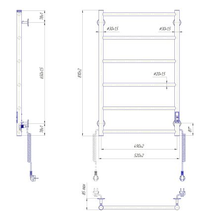 Kylpyhuoneen tikasmainen pyyhekuivain CLASSIC 110W/230V 81x52 cm ruostumaton teräs/antrasiitti oikeakätinen