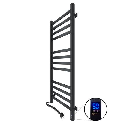 Kylpyhuoneen tikasmainen pyyhekuivain termostaatilla AVANGARD 227 W 120 x 48 cm, musta, vasen