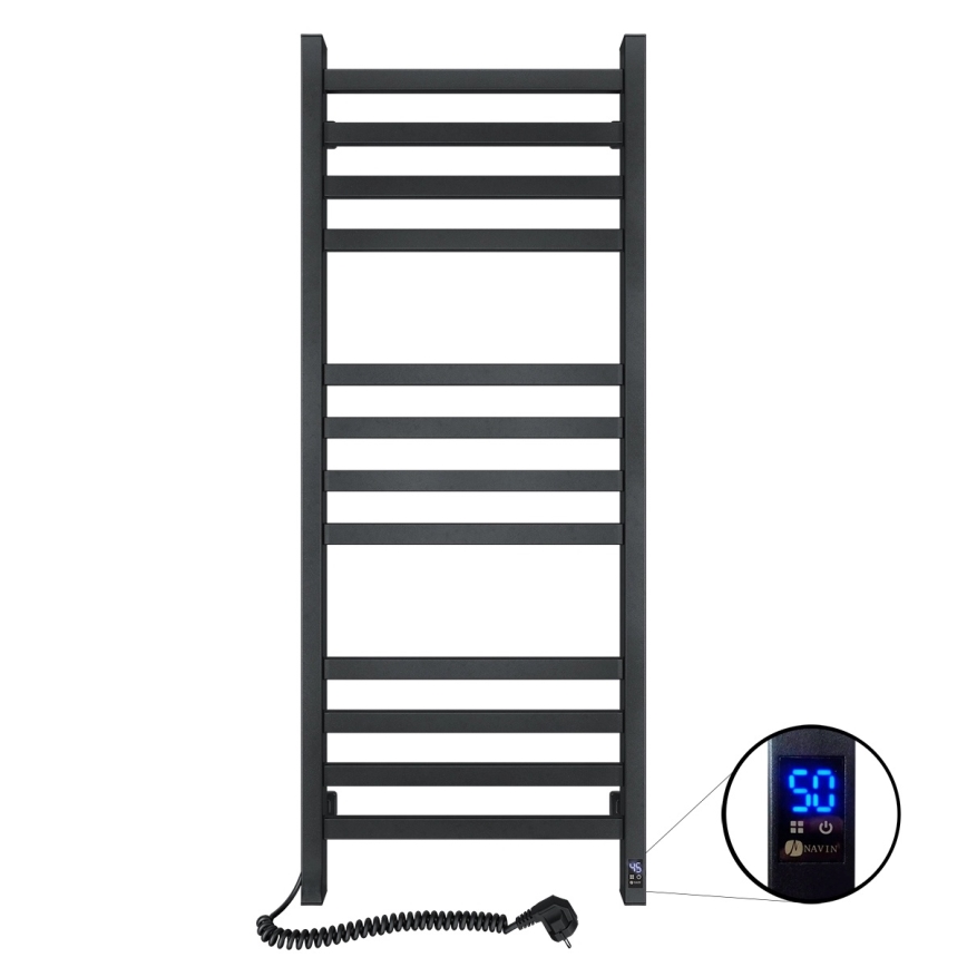 Kylpyhuoneen tikasmainen pyyhekuivain termostaatilla AVANGARD 227 W 120 x 48 cm, musta, vasen