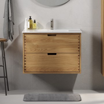 Kylpyhuonekaappi GRIBSKOV 80 cm pesualtaalla, beige/tammi/valkoinen