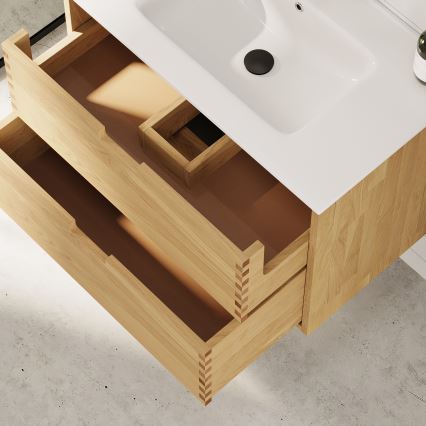 Kylpyhuonekaappi GRIBSKOV 80 cm pesualtaalla, beige/tammi/valkoinen