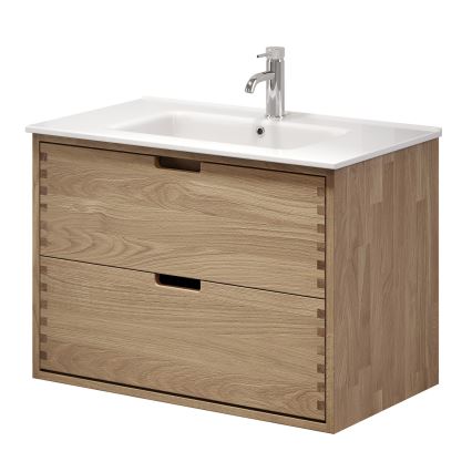 Kylpyhuonekaappi GRIBSKOV 80 cm pesualtaalla, beige/tammi/valkoinen