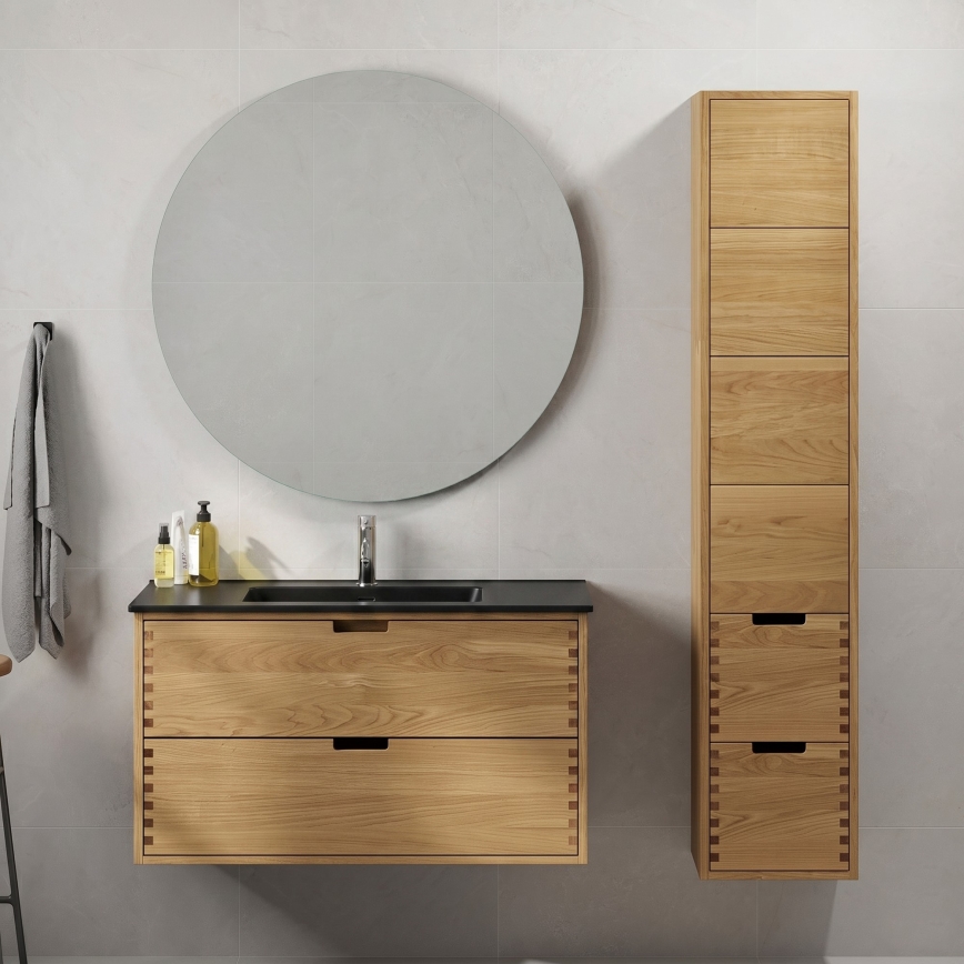 Kylpyhuonekaappi pesualtaalla GRIBSKOV 100 cm beige/tammi/musta