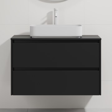 Kylpyhuonekaappi pesualtaalla TRONDHEIM/LJORDAL 90x57x46 cm musta/valkoinen