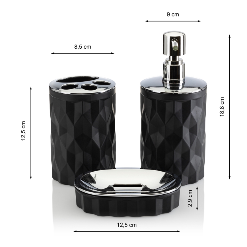 Kylpyhuonesetti REINA 5 kpl musta/kiiltävä kromi