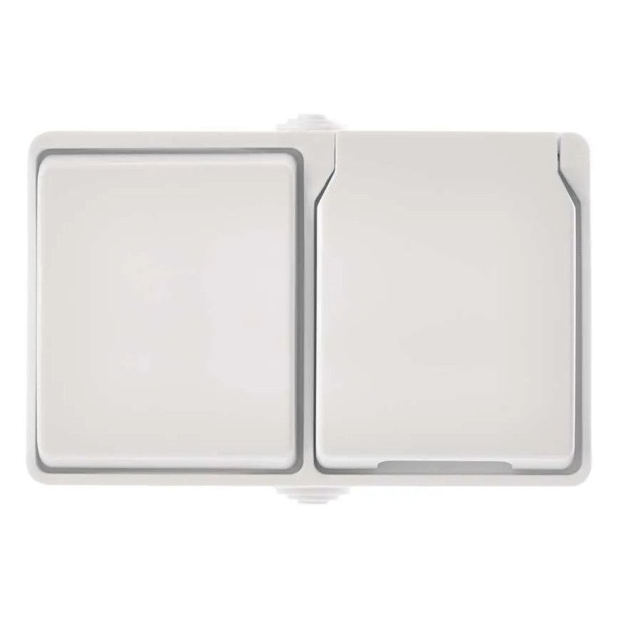 Kytkin kotitalouskäyttöön vaihtovirtakytkin nro 6 pistorasialla 250V/16A IP44 valkoinen